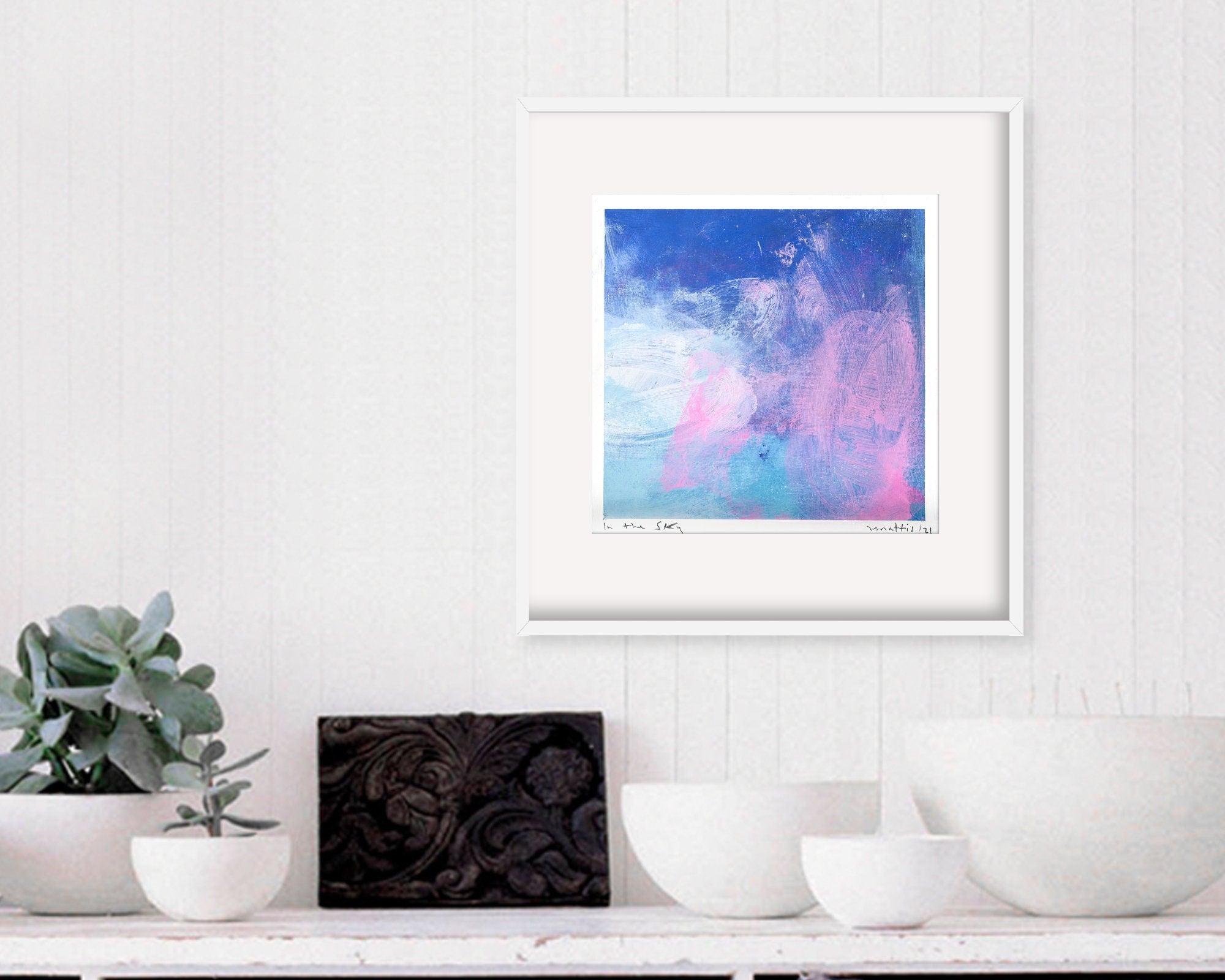 blush pink cloud painting modern wall abstract art, miniature painting 10"x10" by Camilo Mattis