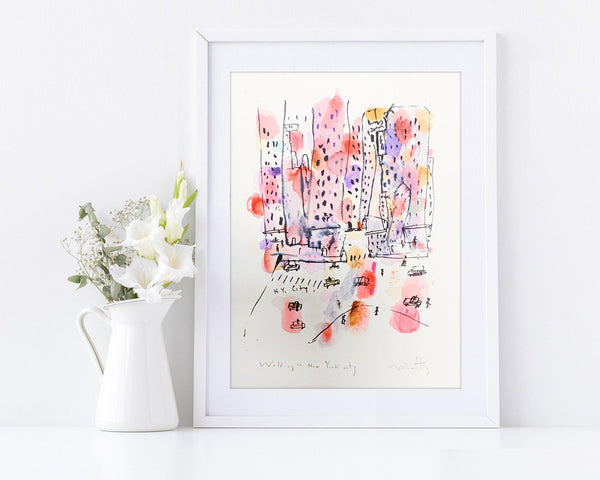 nyc wall art colorful watercolor painting print, A3, wall art print livingroom decor