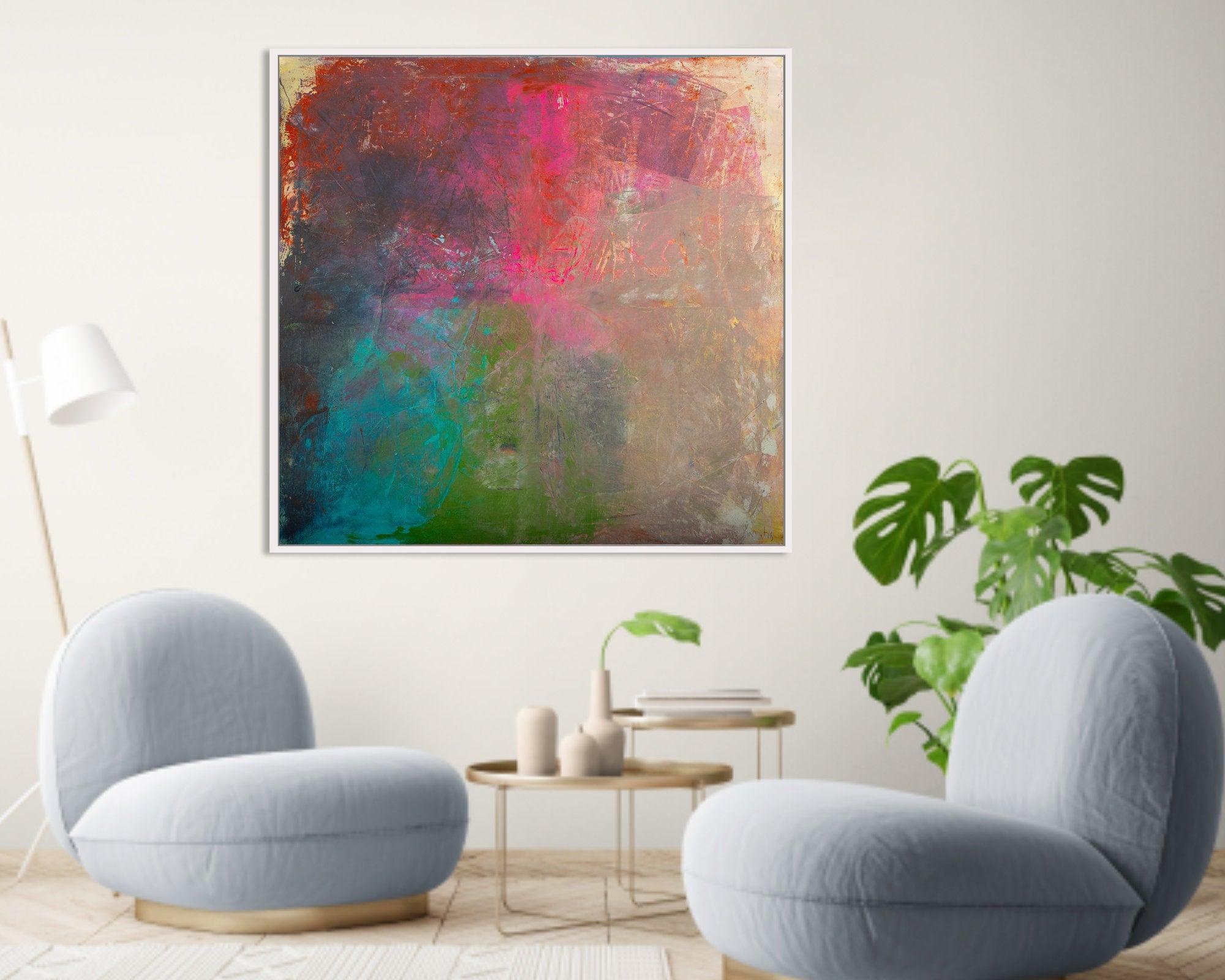 Original abstract painting nordic style, Oversized livingroom wall art earth tones