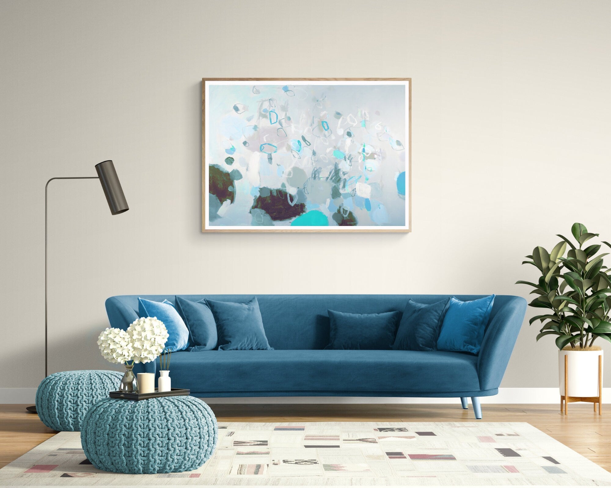 Teal aqua creative decoration Large Abstract Painting, Large Modern wall art, 24x36, 16x20 by Camilo Mattis