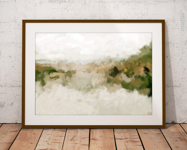 Sage green large abstract wall art Landscape Painting, Art work for living room