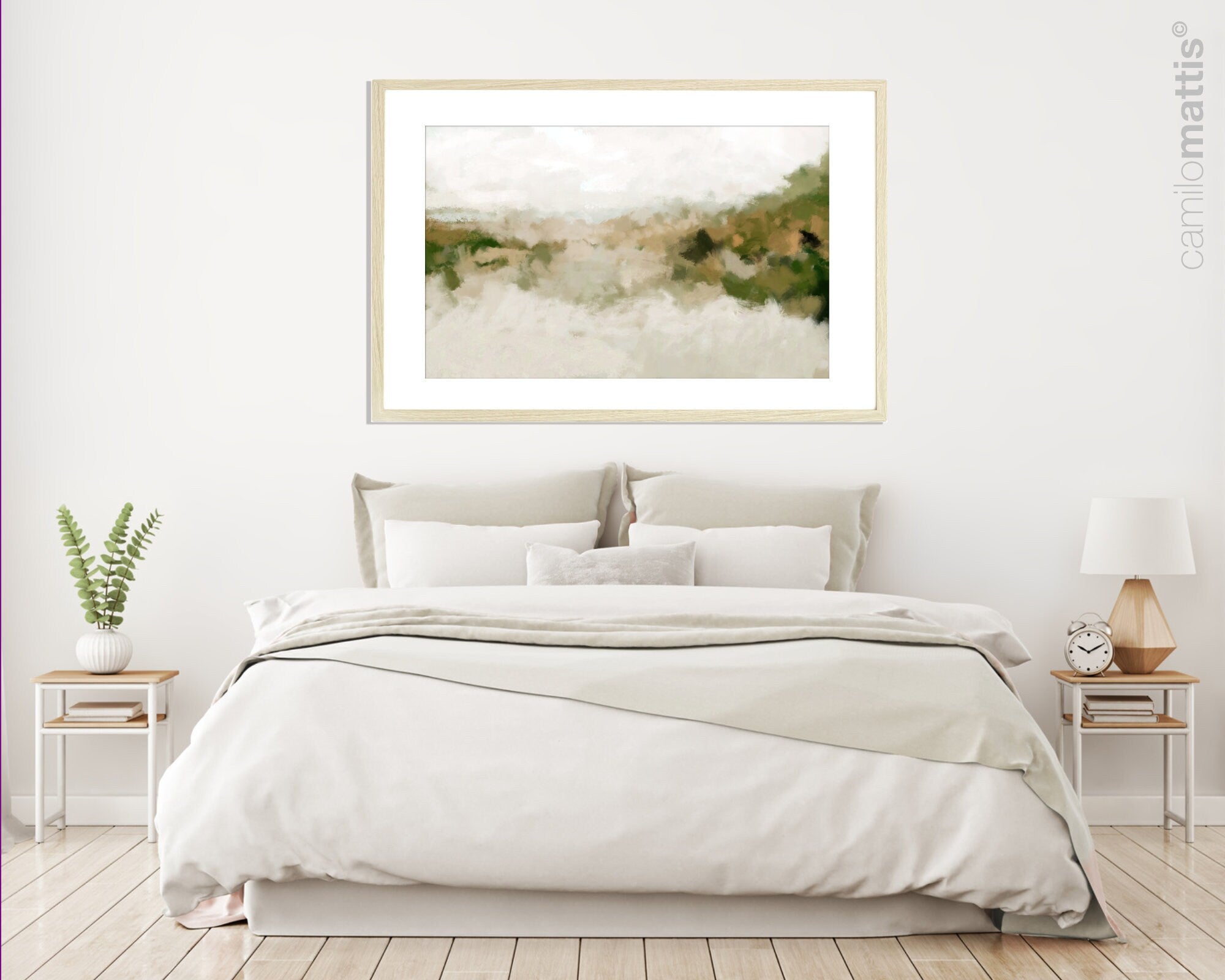 Sage green large abstract wall art Landscape Painting, Art work for living room