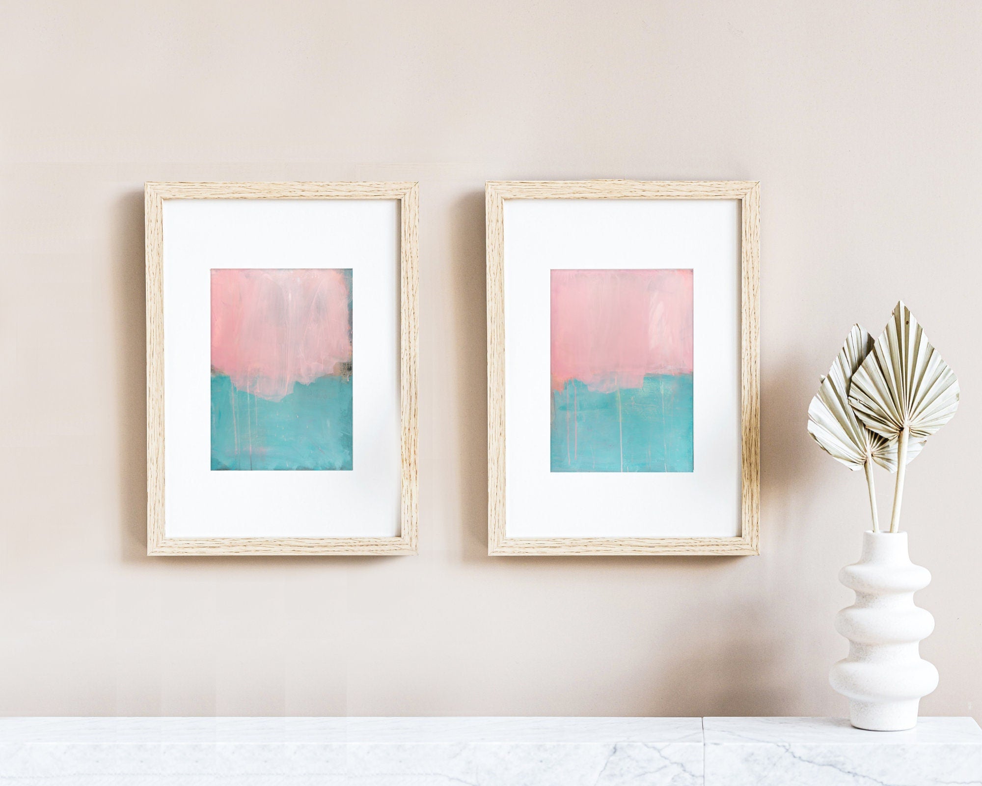 Pink print set canvas wall art - Teal abstract art set
