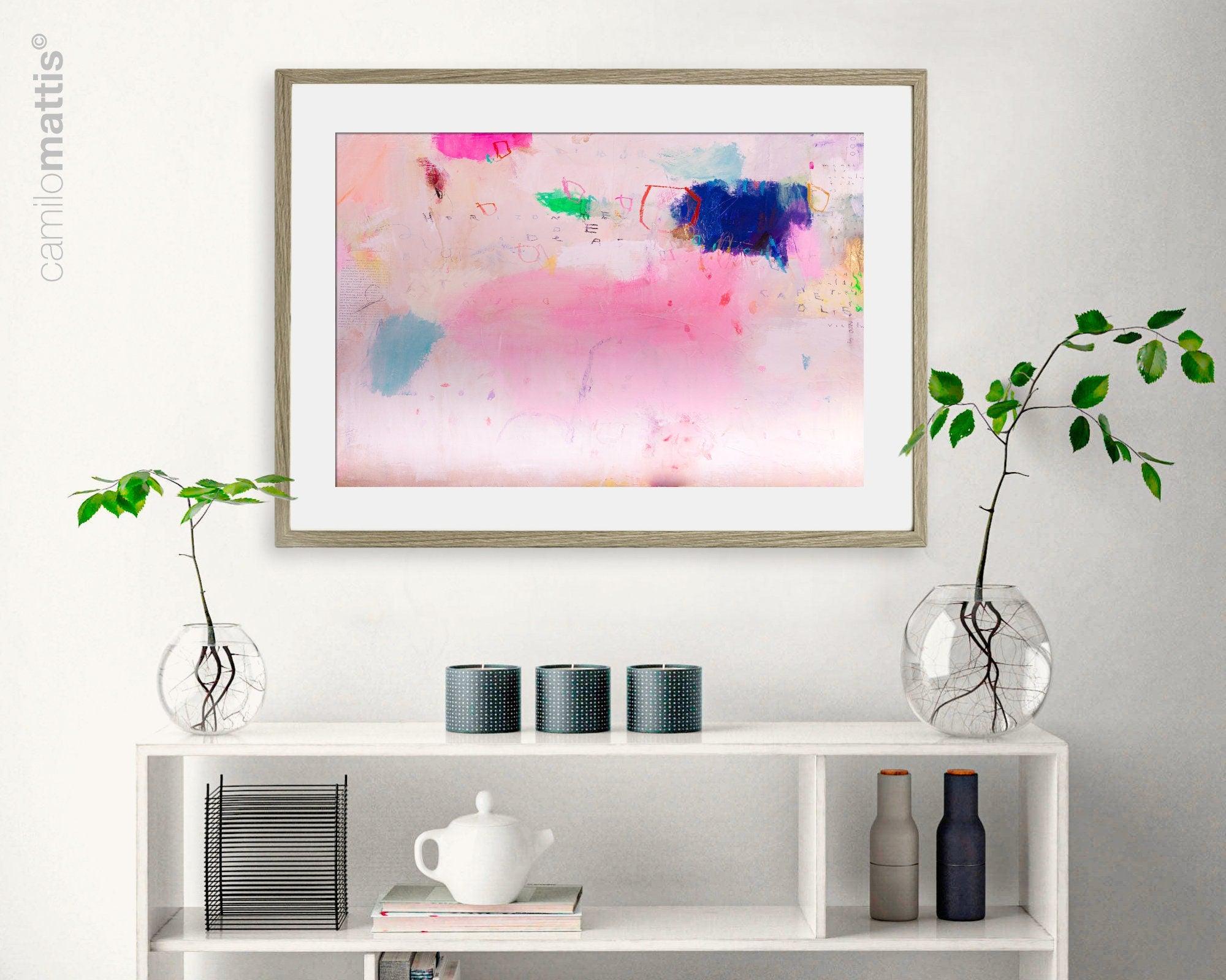 Hot pink wall abstract art abstract print, new york inspired canvas print