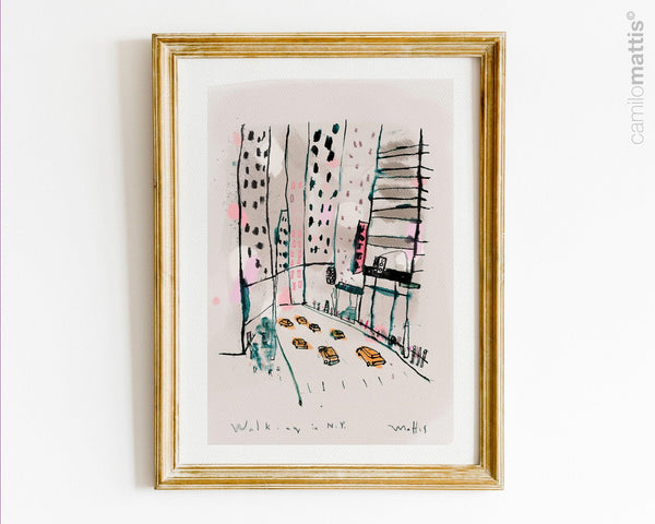 NYC sketch drawing fine art city print, A3, wall art livingroom decor by Camilo Mattis