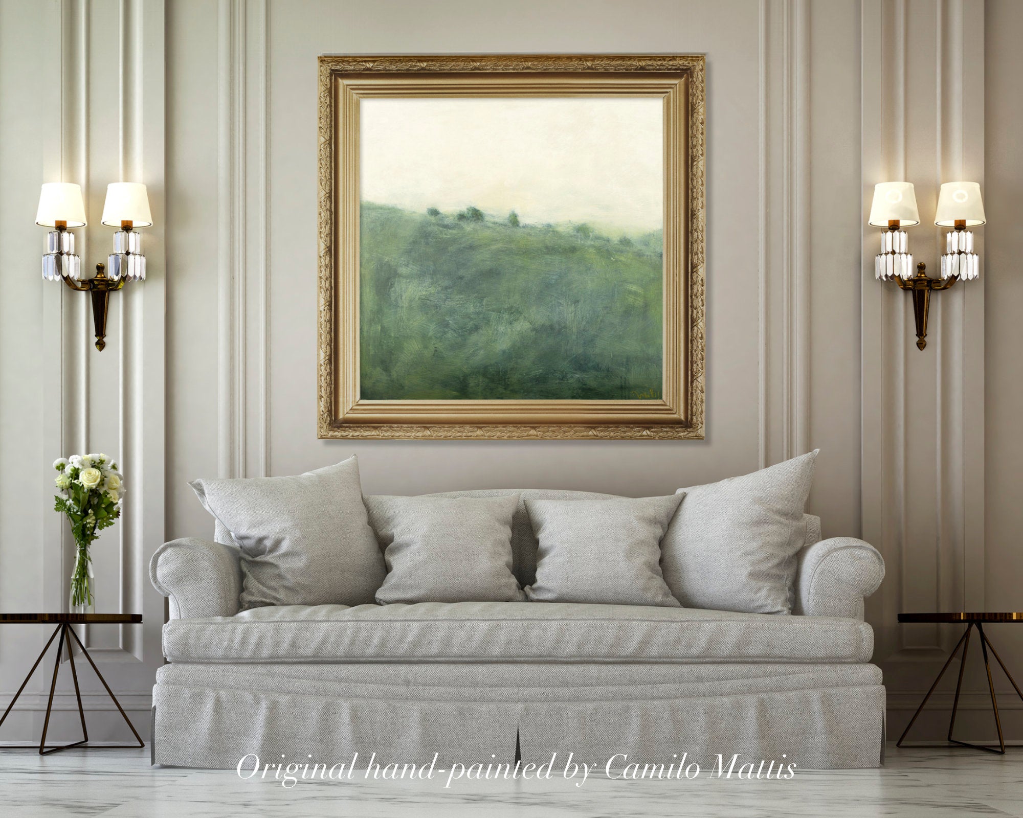 Landscape painting original on canvas, Country Scenery wall art with muted colors by Camilo Mattis
